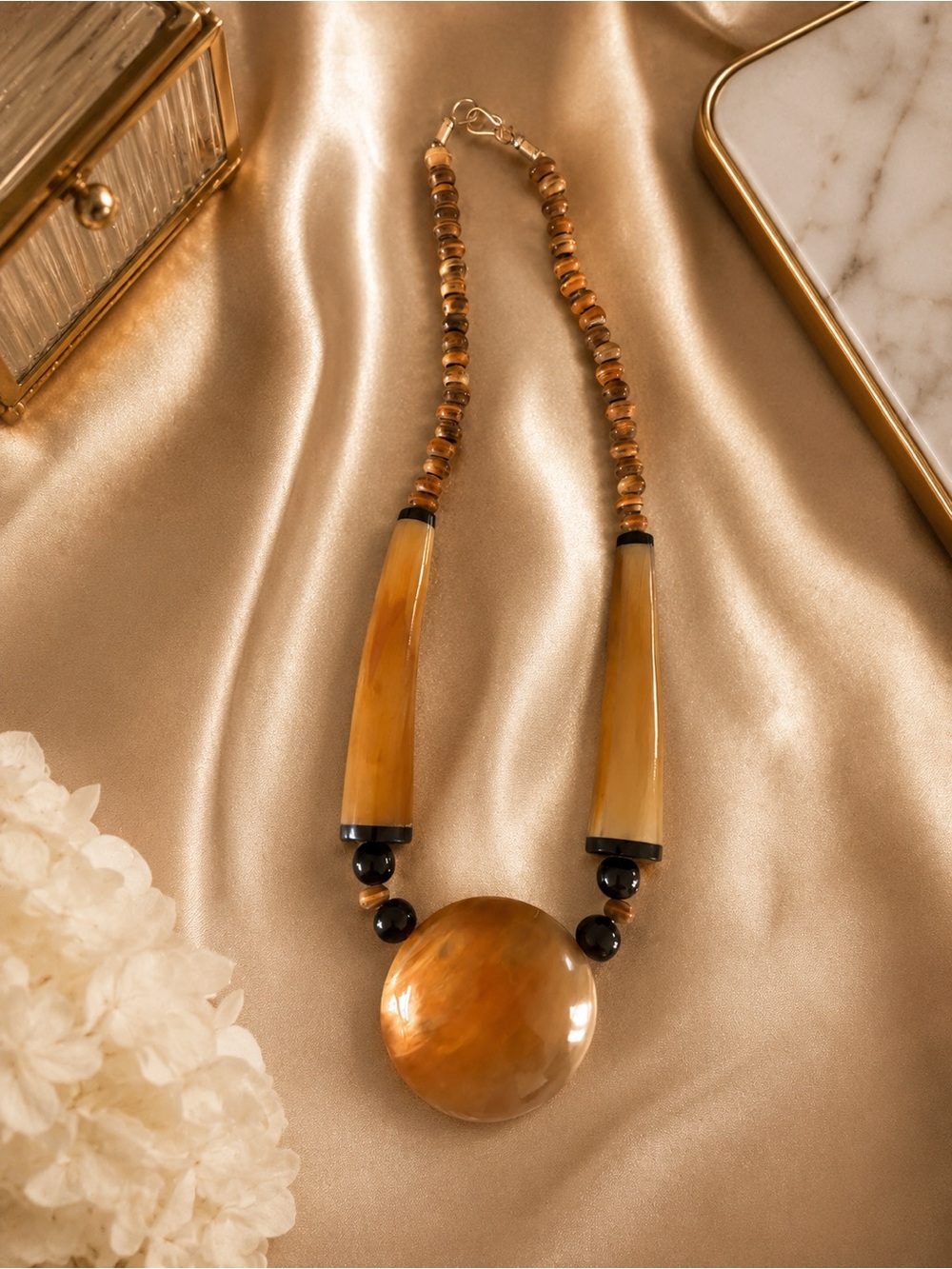 Buffalo Horn Statement Necklace, Boho Luxe Natural Jewelry